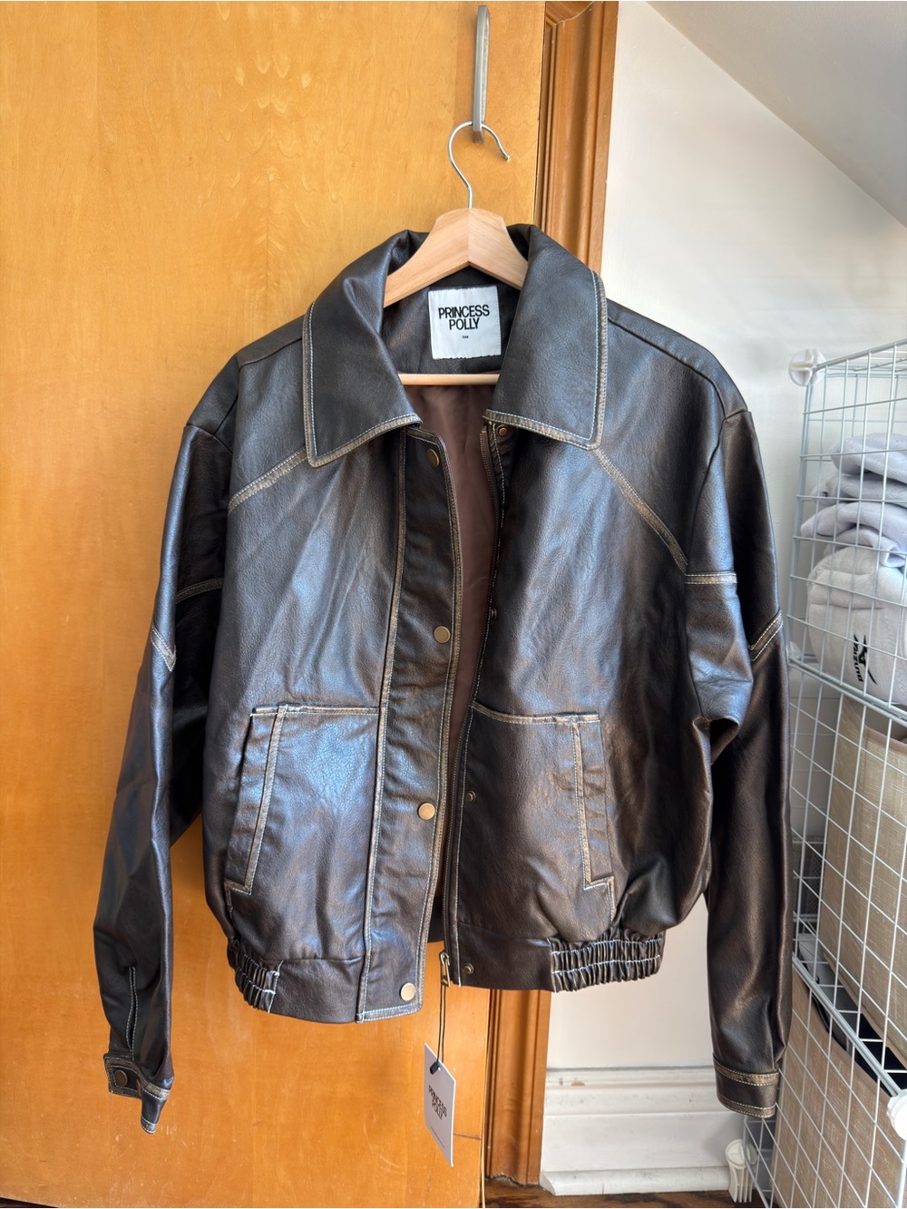 Princess Polly Jaxton Faux Leather Dark Brown Bomber Jacket